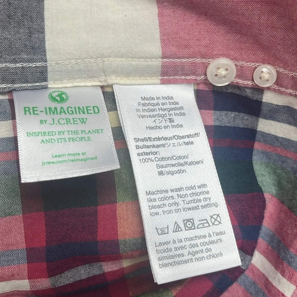 Indian Madras Plaid Cotton Button Down Shirt J. Crew Slim Fit Size Large